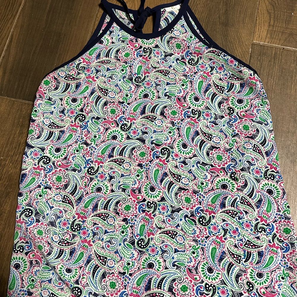 Charming Charlie Multicolor Paisley Halter Tank Top - Navy Trim